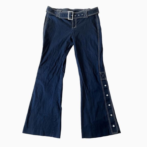 90s/y2k Dark Navy Blue Flare Leg Cyber Rave Pants - Picture 1 of 4